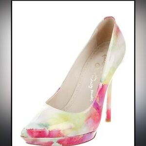 Alice + Olivia Danny Watercolor Patent Leather Pumps Size 38.5 / 8 Tie Dye Heels